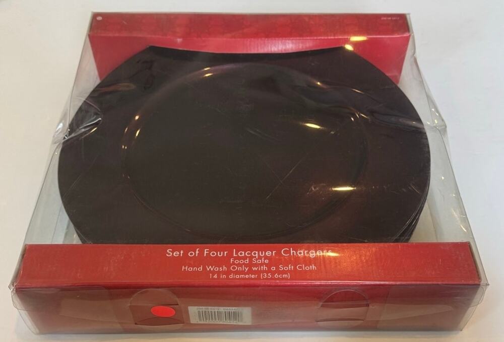 New in Box Vtg Target 4pk Lacquer Charger Plates Dark Purple 13.5" Diameter